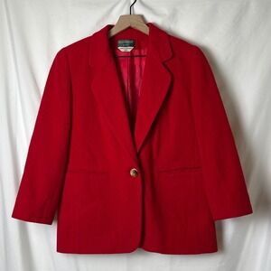 Harve Benard Red Wool Cashmere Blend Blazer Button Front Jacket Women Size 2P